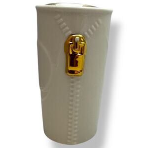 Starbucks Collectible 2015 White Gold Zipper Double Wall Ceramic Tumbler Cup